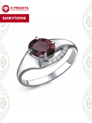 Кольцо бижутерия, покрытие - платинирование, вставка - фианит (недрагоценный камень)