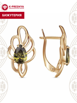Серьги бижутерия, покрытие - золочение, вставка - фианит (недрагоценный камень)