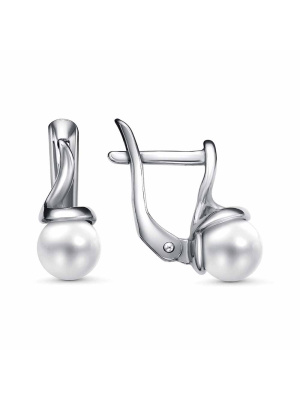 Серьги бижутерия, покрытие - платинирование, вставка - имитация жемчуга