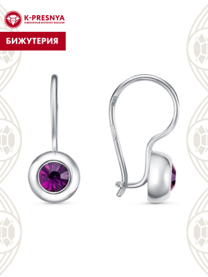 Серьги бижутерия, покрытие - серебрение, вставка - стекло ювелирное preciosa