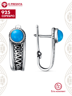 Серьги серебро 925 пробы, покрытие - оксидирование, вставка - искусственная бирюза