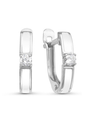 Серьги серебро 925 пробы, покрытие - родирование, отделка - эмаль, вставка - фианит (недрагоценный камень)