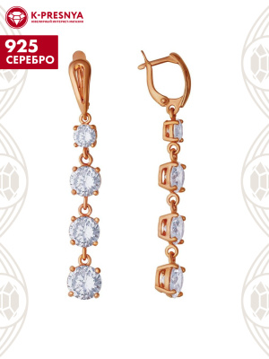 Серьги серебро 925 пробы, покрытие - золочение, вставка - фианит (недрагоценный камень)