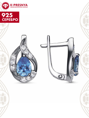 Серьги серебро 925 пробы, покрытие - оксидирование, вставка - фианит (недрагоценный камень)