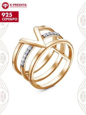 Кольцо серебро 925 пробы, покрытие - золочение, выборочное родирование, вставка - фианит (недрагоценный камень)