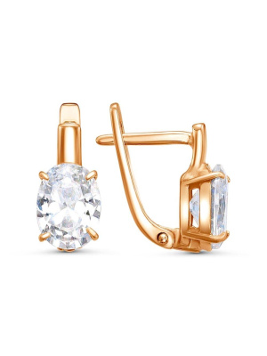 Серьги бижутерия, покрытие - золочение, вставка - фианит (недрагоценный камень)