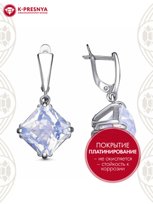 Серьги серебро 925 пробы, покрытие - платинирование, вставка - стекло ювелирное собственной огранки
