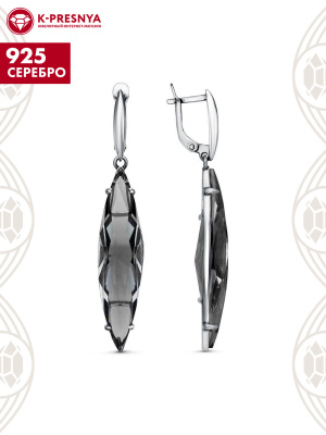 Серьги серебро 925 пробы, покрытие - оксидирование, вставка - дымчатый кварц (искусственный)