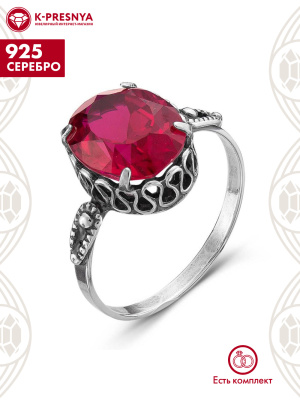 Кольцо серебро 925 пробы, покрытие - оксидирование, вставка - синтетический корунд
