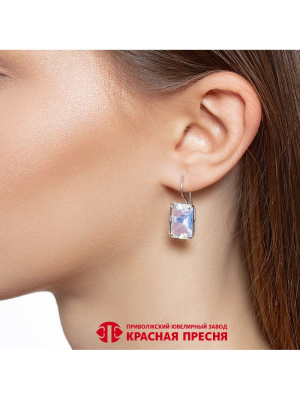 Серьги серебро 925 пробы, покрытие - родирование, вставка - искусственный лунный камень