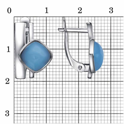 Серьги бижутерия, покрытие - серебрение с оксидированием, вставка - искусственный агат голубой
