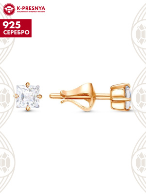 Серьги серебро 925 пробы, покрытие - золочение, вставка - фианит (недрагоценный камень)