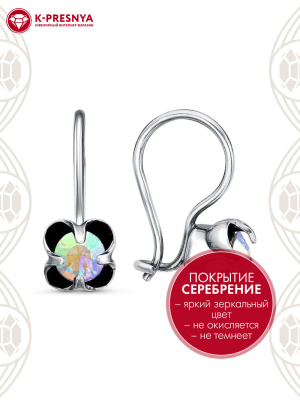 Серьги бижутерия, покрытие - серебрение с оксидированием, вставка - стекло ювелирное preciosa
