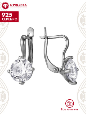 Серьги серебро 925 пробы, покрытие - оксидирование, вставка - фианит (недрагоценный камень)