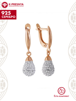 Серьги серебро 925 пробы, покрытие - золочение, вставка - стекло ювелирное preciosa
