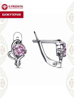 Серьги бижутерия, покрытие - серебрение с оксидированием, вставка - фианит (недрагоценный камень)