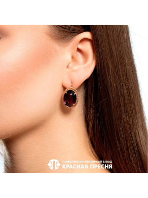 Серьги серебро 925 пробы, покрытие - золочение, вставка - синтетический корунд