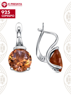 Серьги серебро 925 пробы, покрытие - родирование, вставка - искусственный султанит