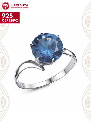 Кольцо серебро 925 пробы, покрытие - родирование, вставка - искусственная шпинель