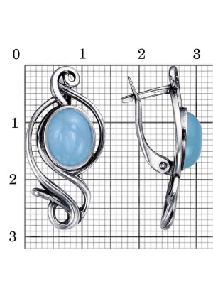 Серьги бижутерия, покрытие - серебрение с оксидированием, вставка - искусственный халцедон