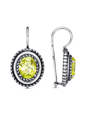 Серьги бижутерия, покрытие - серебрение с оксидированием, вставка - фианит (недрагоценный камень)