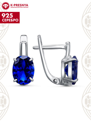 Серьги серебро 925 пробы, покрытие - платинирование, вставка - искусственная шпинель