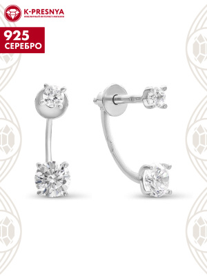 Серьги серебро 925 пробы, покрытие - родирование, вставка - фианит (недрагоценный камень)