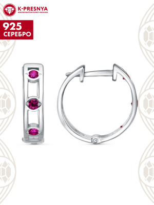 Серьги серебро 925 пробы, покрытие - родирование, вставка - синтетический корунд