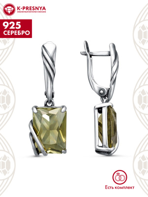 Серьги серебро 925 пробы, покрытие - оксидирование, вставка - стекло ювелирное собственной огранки