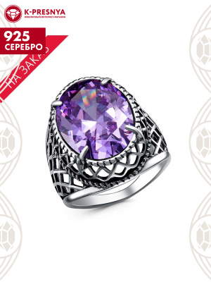 Кольцо серебро 925 пробы, покрытие - оксидирование, вставка - фианит (недрагоценный камень)