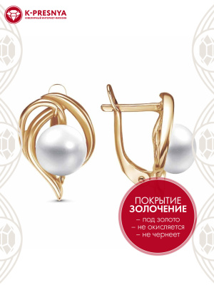Серьги серебро 925 пробы, покрытие - золочение, вставка - культивированный жемчуг