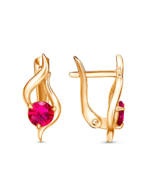 Серьги серебро 925 пробы, покрытие - золочение, вставка - синтетический корунд