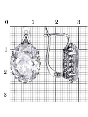 Серьги серебро 925 пробы, покрытие - оксидирование, вставка - фианит (недрагоценный камень)