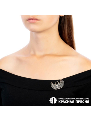 Брошь серебро 925 пробы, покрытие - оксидирование, вставка - фианит (недрагоценный камень)