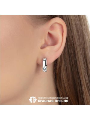 Серьги серебро 925 пробы, покрытие - платинирование, вставка - фианит (недрагоценный камень)