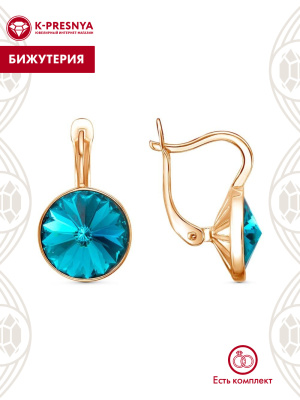 Серьги бижутерия, покрытие - золочение, вставка - стекло ювелирное preciosa