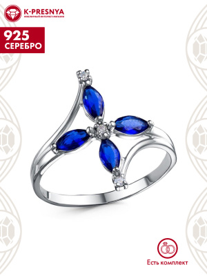 Кольцо серебро 925 пробы, покрытие - платинирование, вставка - искусственная шпинель, фианит (недрагоценный камень)