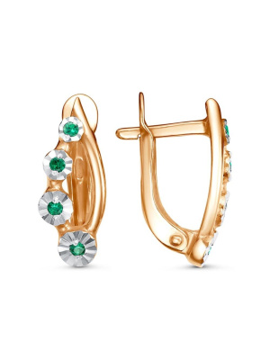 Серьги серебро 925 пробы, покрытие - золочение, отделка - алмазная грань, вставка - искусственная шпинель