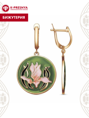 Серьги бижутерия, покрытие - золочение, отделка - эмаль, без вставок