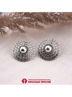 Серьги бижутерия, покрытие - серебрение с оксидированием, без вставок