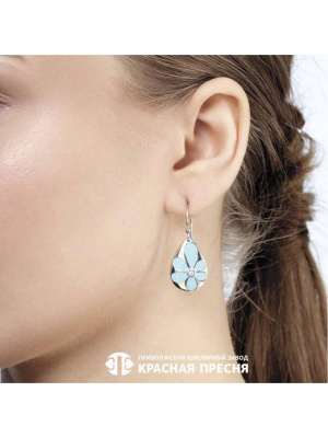 Серьги серебро 925 пробы, покрытие - платинирование, отделка - эмаль, вставка - фианит (недрагоценный камень)