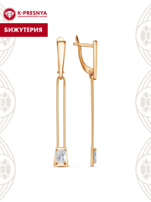 Серьги бижутерия, покрытие - золочение, вставка - фианит (недрагоценный камень)