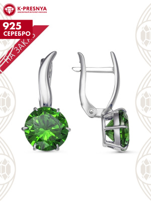 Серьги серебро 925 пробы, покрытие - родирование, вставка - фианит (недрагоценный камень)