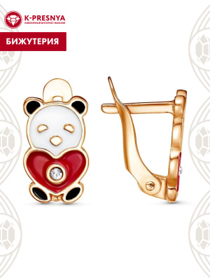 Серьги бижутерия, покрытие - золочение, отделка - эмаль, вставка - стекло ювелирное preciosa