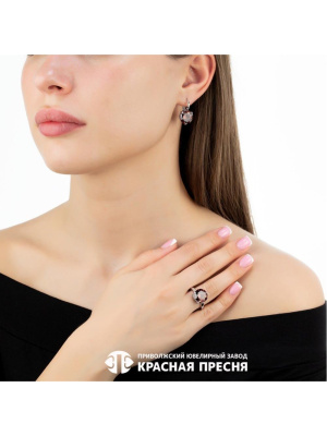 Серьги серебро 925 пробы, покрытие - родирование, вставка - фианит (недрагоценный камень)