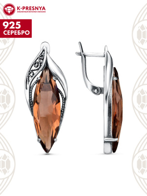Серьги серебро 925 пробы, покрытие - оксидирование, вставка - топаз (искусственный)