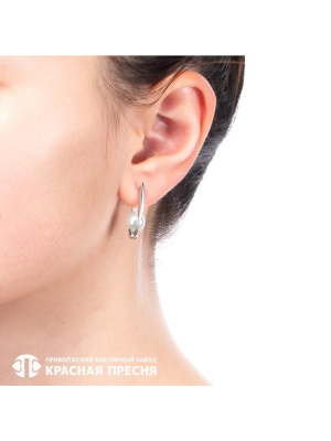 Серьги серебро 925 пробы, покрытие - родирование, вставка - имитация жемчуга