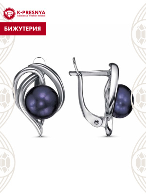 Серьги бижутерия, покрытие - серебрение с оксидированием, вставка - культивированный жемчуг
