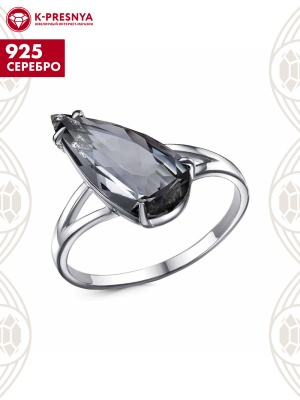 Кольцо серебро 925 пробы, покрытие - платинирование, вставка - стекло ювелирное собственной огранки