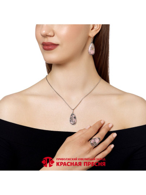 Серьги серебро 925 пробы, покрытие - оксидирование, вставка - родонит